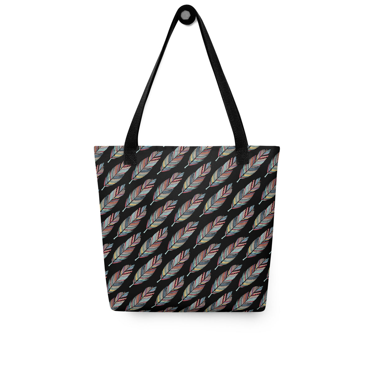 Prism Feather All-Over Print on Black Medium Tote Bag