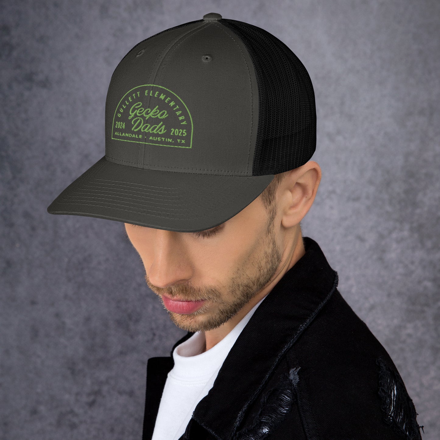 Gecko Dads Light Green on Grey Retro Trucker Cap