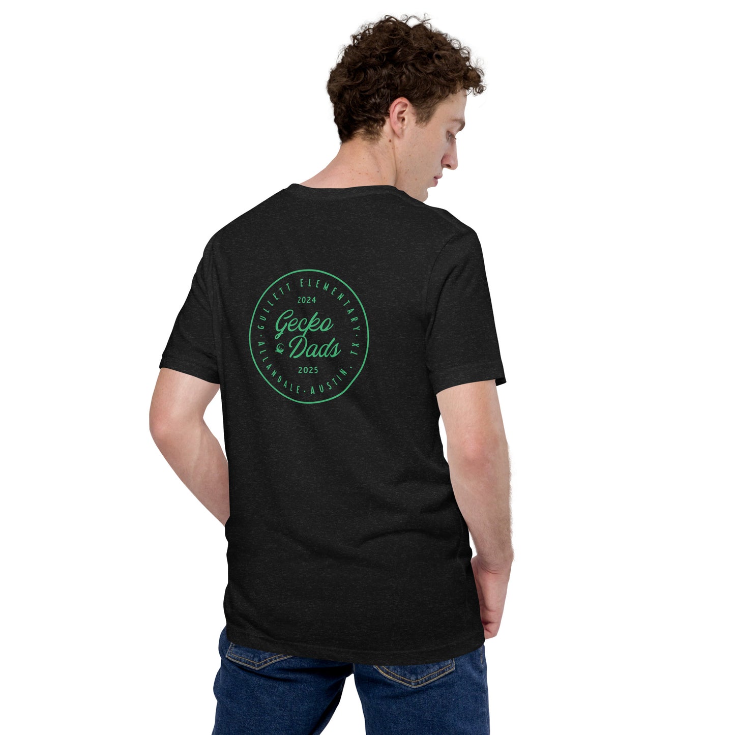 Gecko Dads Kelly Green on Heather Black Unisex T-shirt