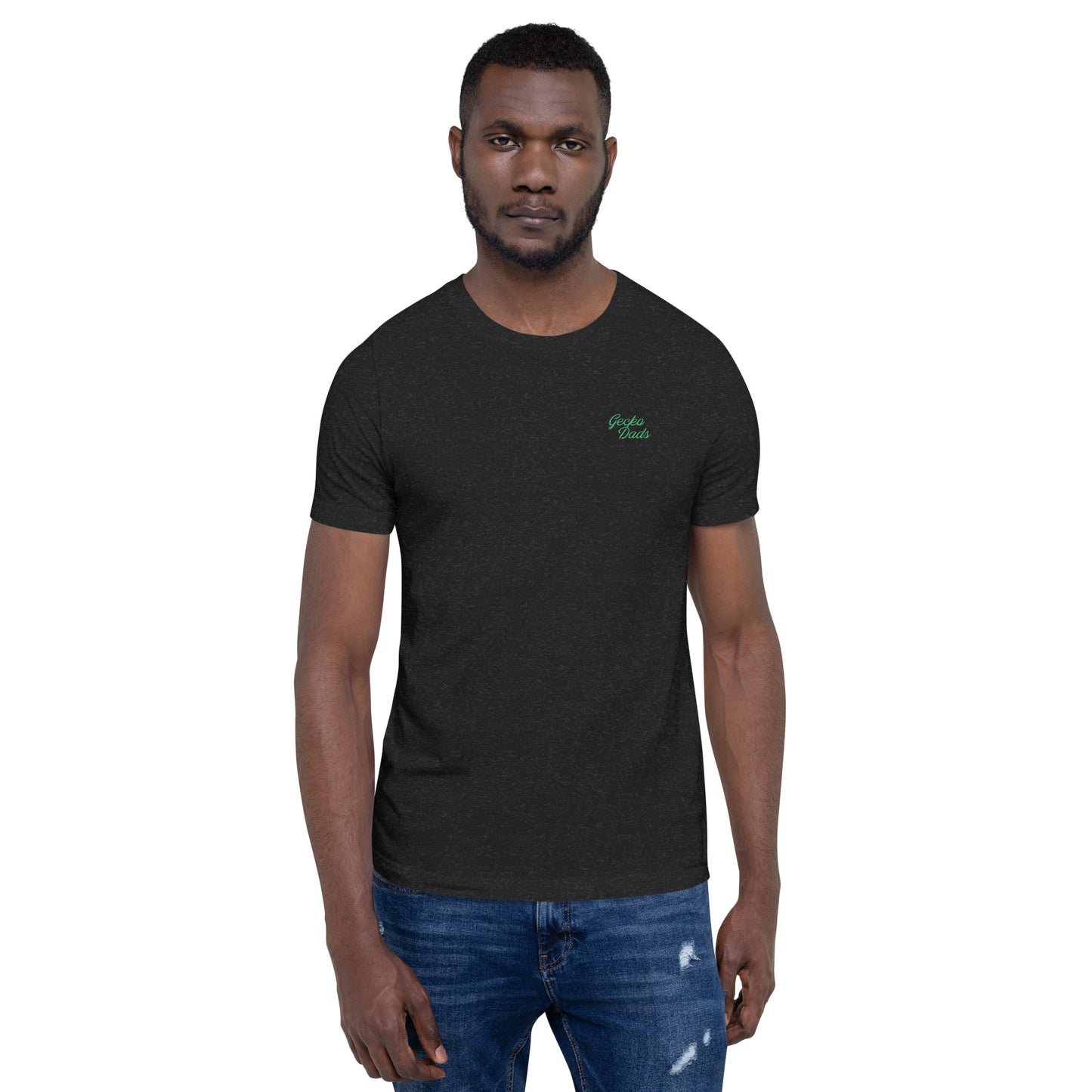 Gecko Dads Kelly Green on Heather Black Unisex T-shirt