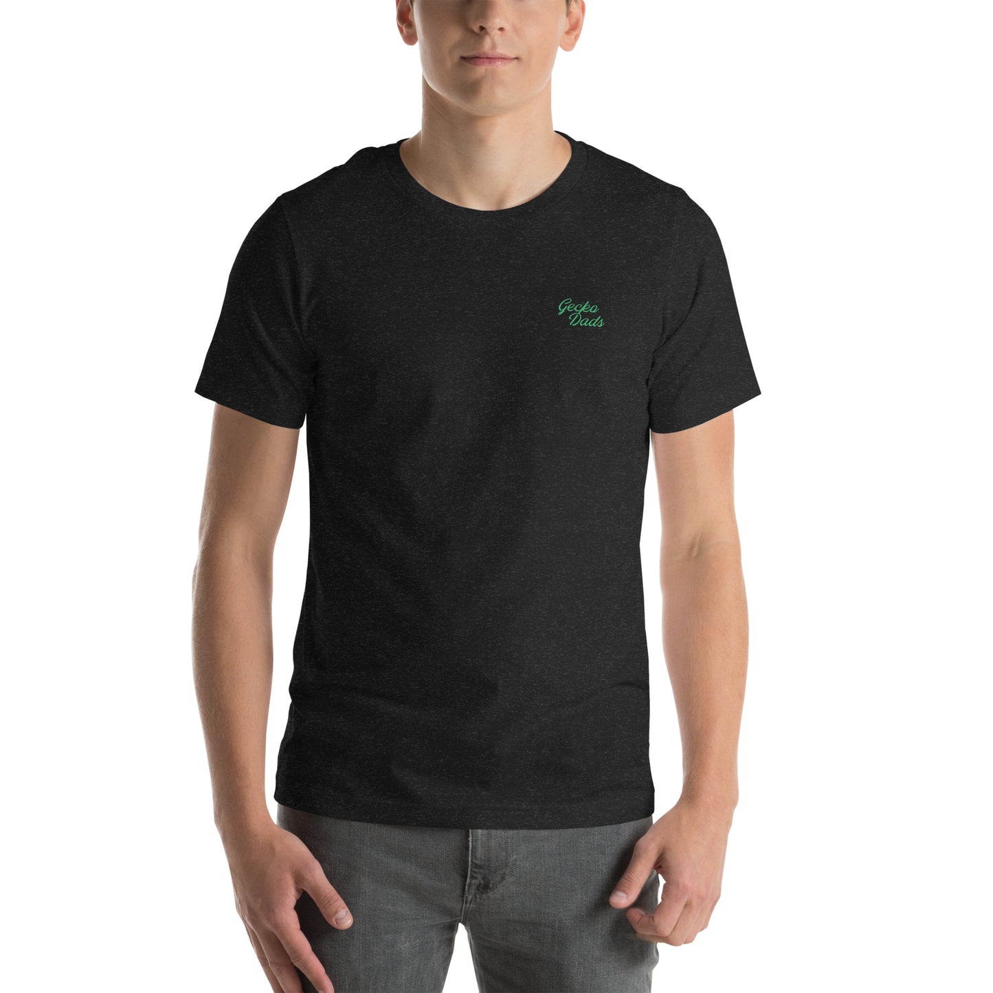 Gecko Dads Kelly Green on Heather Black Unisex T-shirt